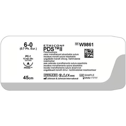 Ethicon PDS II Sutures USP 6-0, 3/8 Circle Cutting PC 1 Ethiprime - W9861T -12 Foils