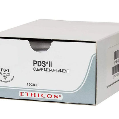 Ethicon PDS II Sutures USP 7-0, 3/8 Circle Taper Point BV-1 Double Needle - Z155H -12 Foils