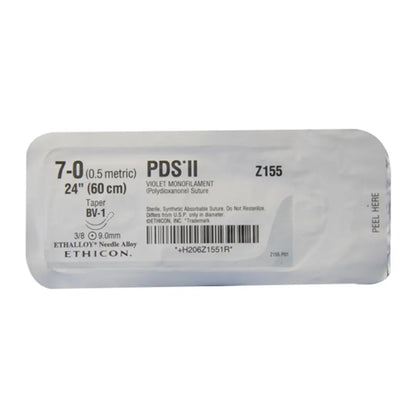 Ethicon PDS II Sutures USP 7-0, 3/8 Circle Taper Point BV-1 Double Needle - Z155H -12 Foils