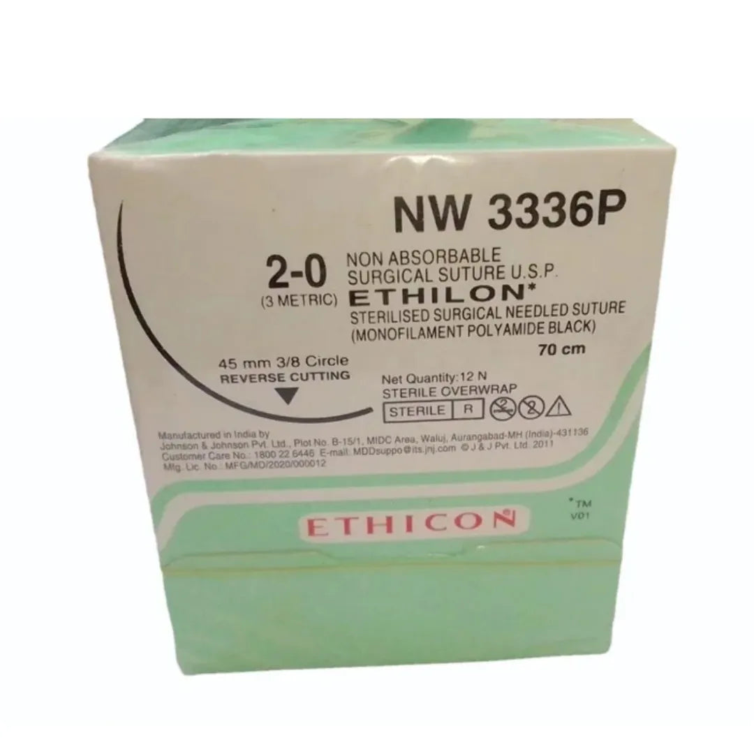 Ethicon Ethilon Sutures USP 2-0, 3/8 Circle Reverse Cutting - NW 3336P