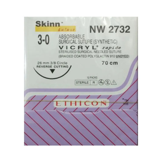Vicryl Rapide Sutures USP 3-0, 3/8 Curved Reverse Cutting NW2732