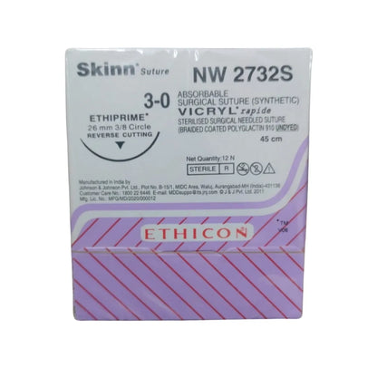 Vicryl Rapide Sutures USP 3-0, 3/8 Curved Reverse Cutting NW2732