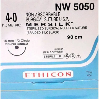 Ethicon Mersilk Sutures USP 4-0, 1/2 Circle Round Body - NW5050Ethicon Suture Mersilk NW5050P