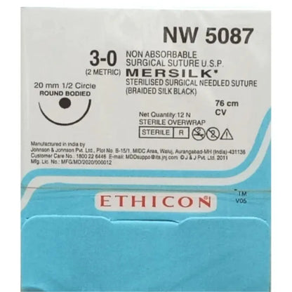Ethicon Mersilk Sutures USP 3-0, 1/2 Circle Round Body - NW5087P