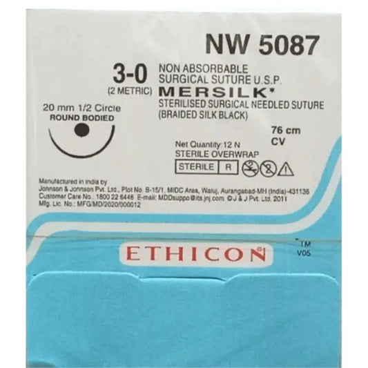 Ethicon Mersilk Sutures USP 3-0, 1/2 Circle Round Body - NW5087P