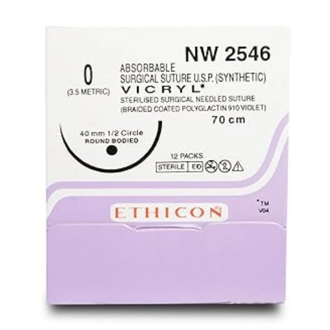 Ethicon Vicryl Sutures USP 0, 1/2 Circle Round Body - NW 2546