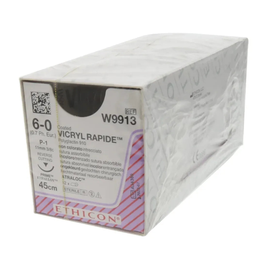 Ethicon Vicryl Rapide Sutures USP 6-0, 3/8 Circle Reverse Cutting Prime P-1 - W9913