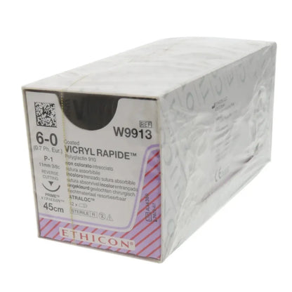 Ethicon Vicryl Rapide Sutures USP 6-0, 3/8 Circle Reverse Cutting Prime P-1 - W9913