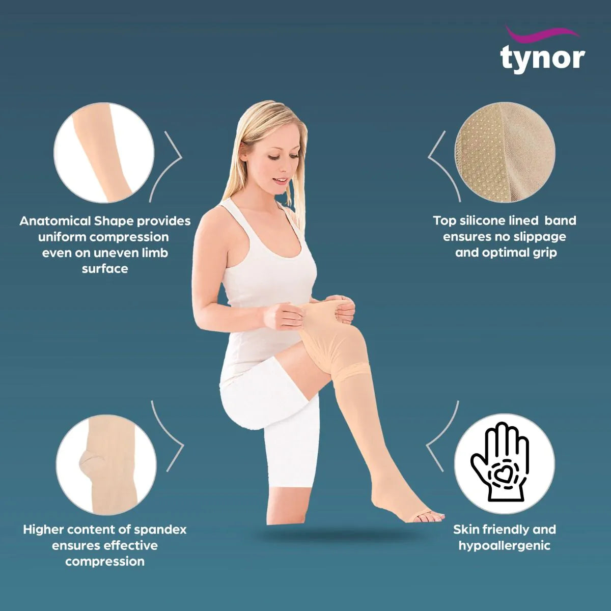 Tynor Medical Compression Stocking Thigh High Class 2 (Pair) I-70