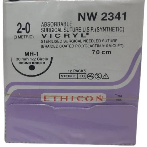 Vicryl Sutures USP 2-0, 1/2 Circle Round Body NW2341