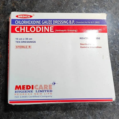 Medicare Chlodine Chlorhexidine Gauze Dressing 10cm X30cm 10 Pouches