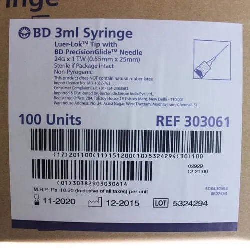 Buy BD 3ml Syringe Luer Lok Tip with Bd Precisionglide Needle
