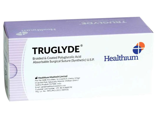 TRUGLYDE 12 Foils 1-0 USP 90cm 1/2 Circle Taper Cutting Needle Length 30mm Fast Absorbing Synthetic Suture Box - SN 2512