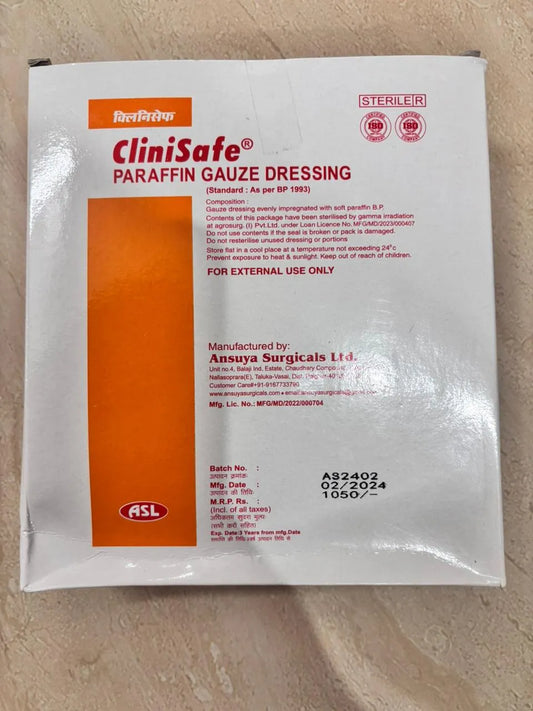 Clinisafe Paraffin Gauze Dressing 10cm*10cm -10 dressing