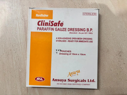 Clinisafe Paraffin Gauze Dressing 10cm*10cm -1 dressing
