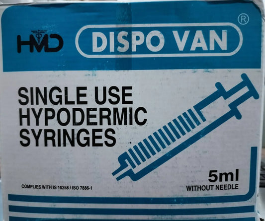 Dispo Van 5 ML Syringe Without Needle - 100 Units Pack;-